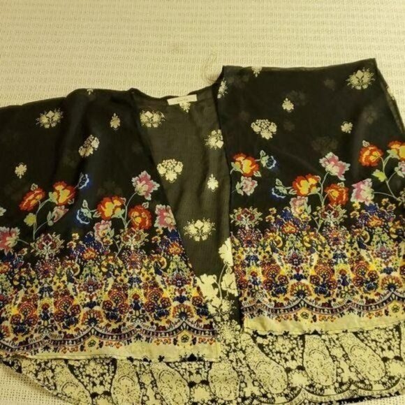Love Tree Beautiful Black Colorful Sheer Floral Sz S (XL?) Shawl - Picture 10 of 12
